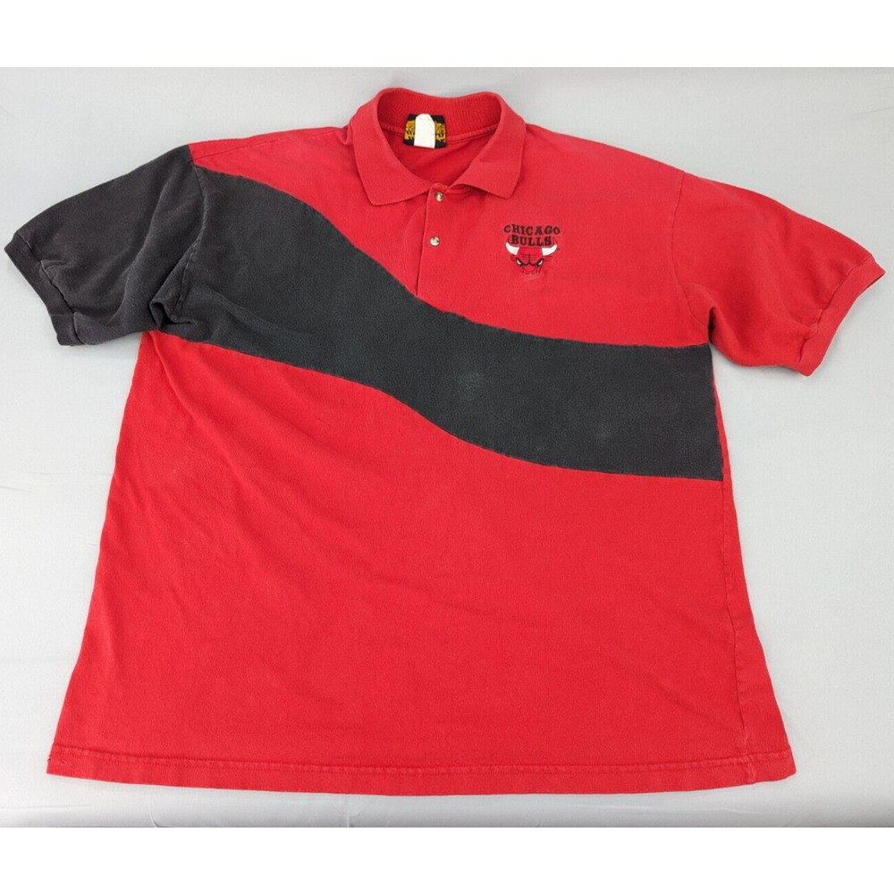 Vintage NBA Chicago Bulls Basketball Men's Red Black Polo Shirt USA Size XL